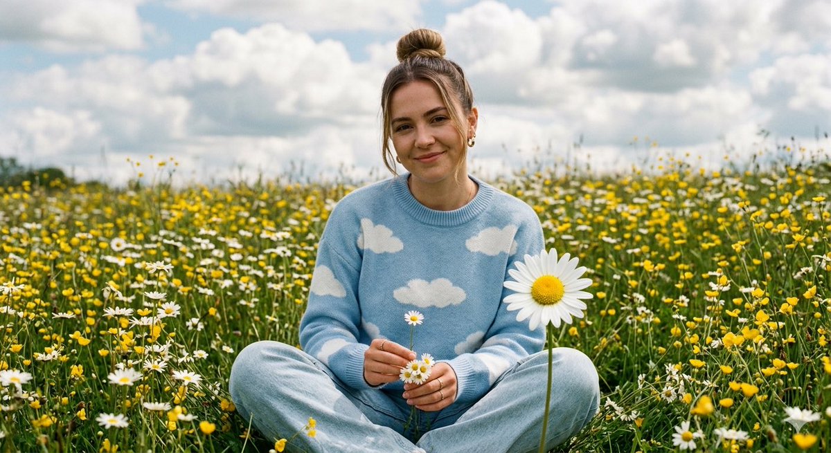 Seedream 5.0 Lite example showing a wide flower-field portrait with natural composition