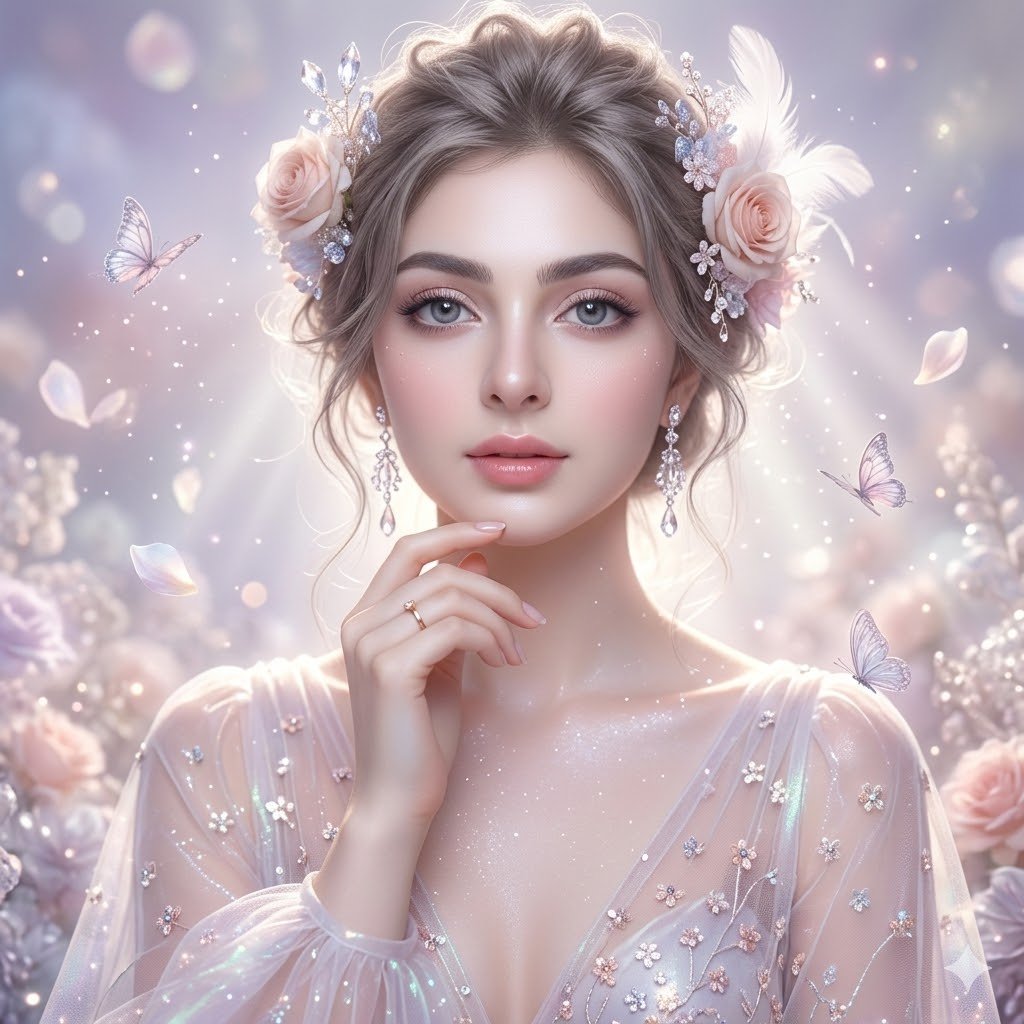 Seedream 5.0 example showing a square fantasy portrait with detailed costume design
